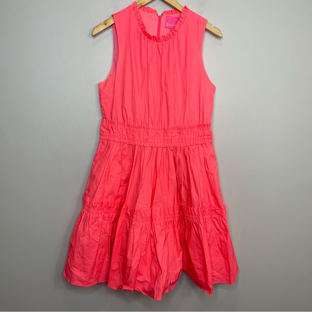 Lilly Pulitzer Elina Stretch Ruffle Dress in Coral Spritz - Picture 4 of 10